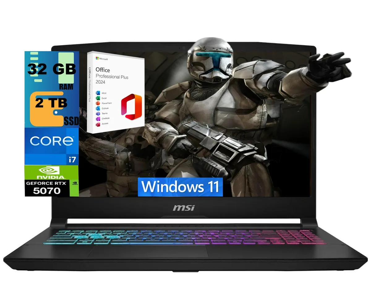 Black 15.6 inch gaming laptop with RGB backlit keyboard