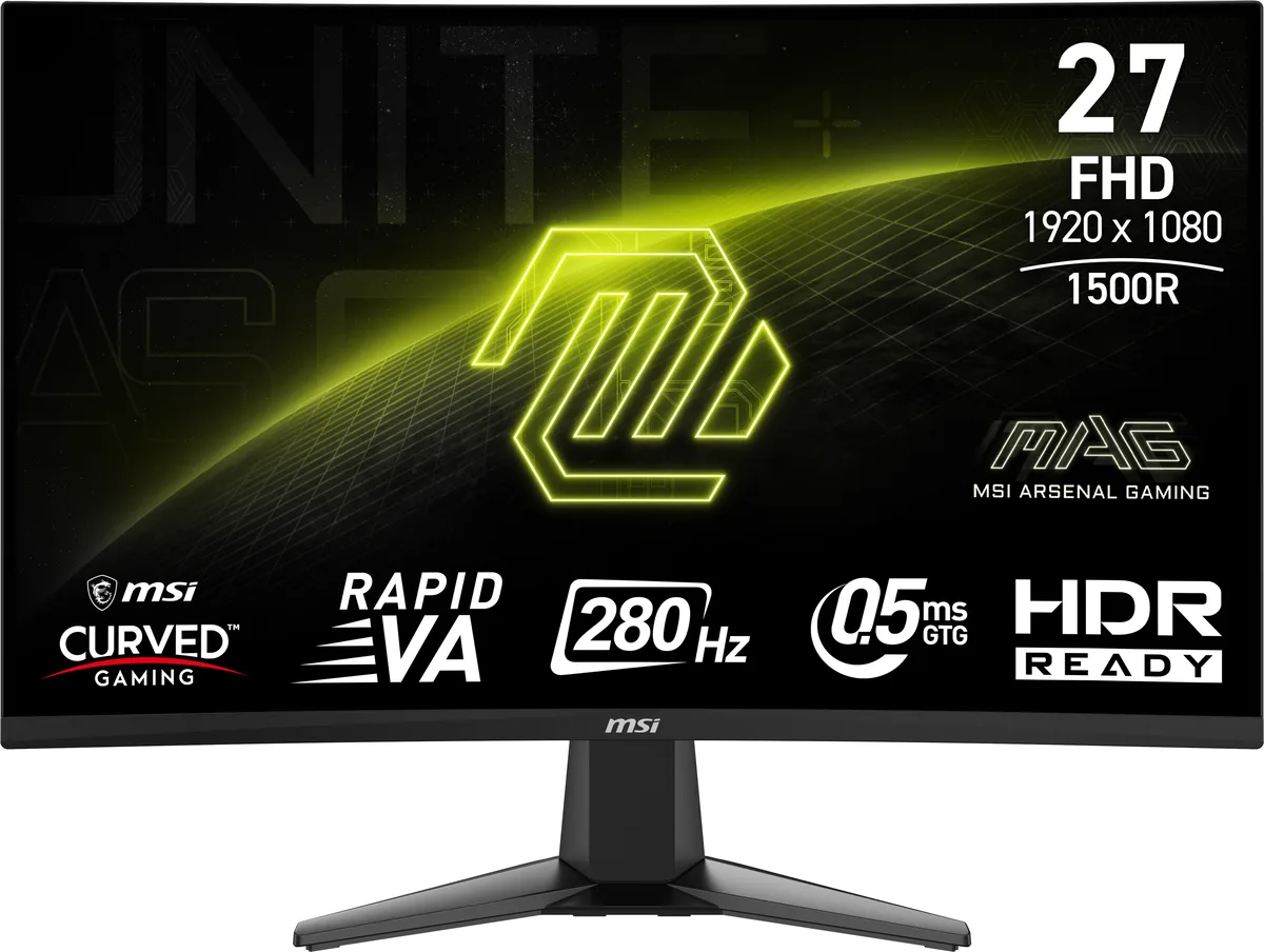27 inch curved gaming monitor in metallic black with three sided thin bezels