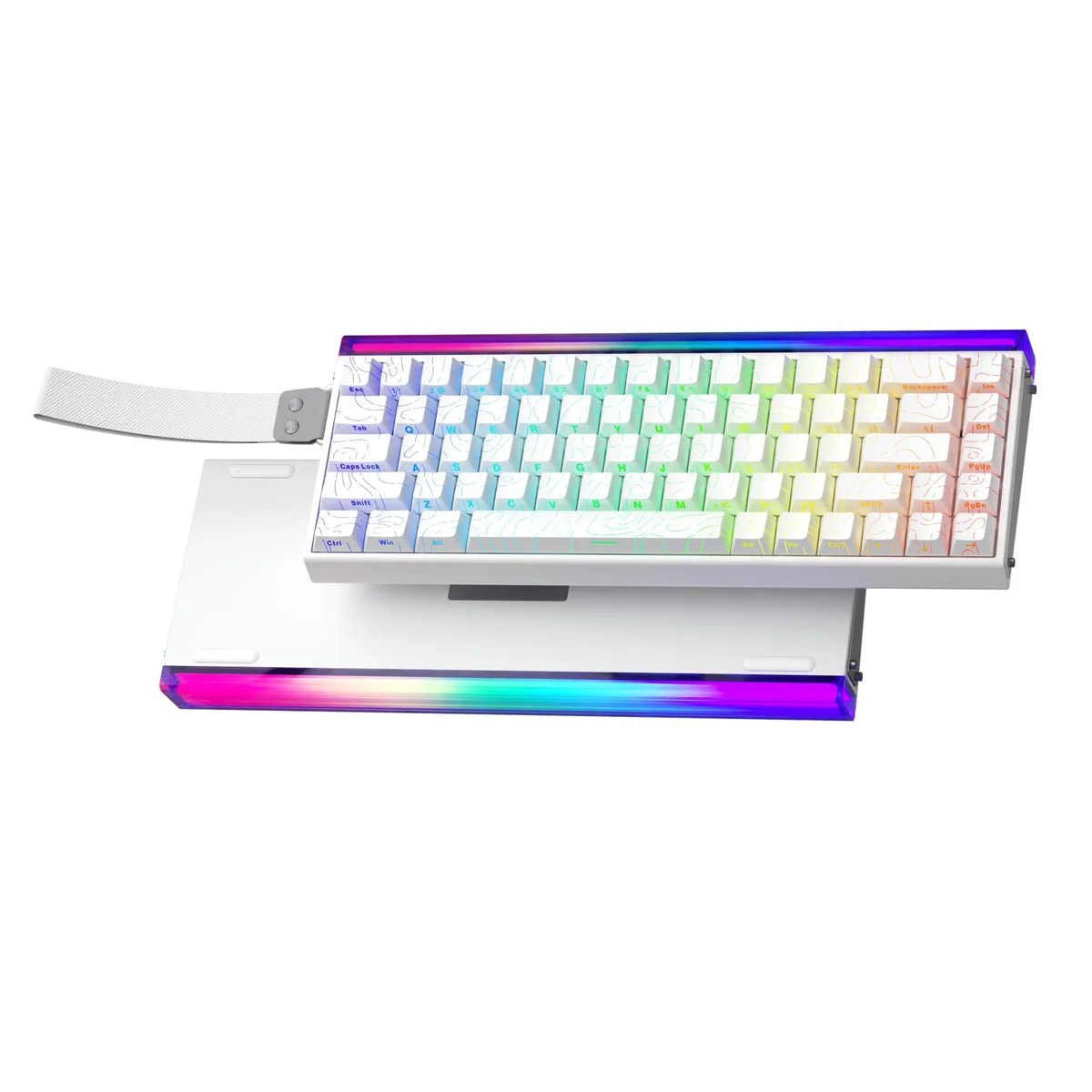 White 65% wired gaming keyboard, 68 keys, PBT keycaps, RGB lightbox backlighting