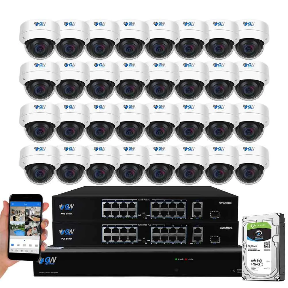 GW Security Inc. GW Security Inc. Plug N Play GW5532NS 32CH 4K NVR Kit 2TB HDD 32 Dome Cameras — product photo