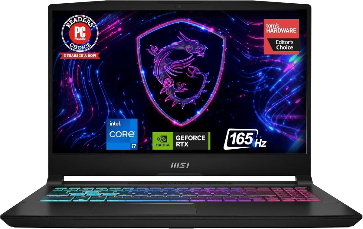 Black 15.6 inch gaming laptop with thin bezels and RGB keyboard backlighting