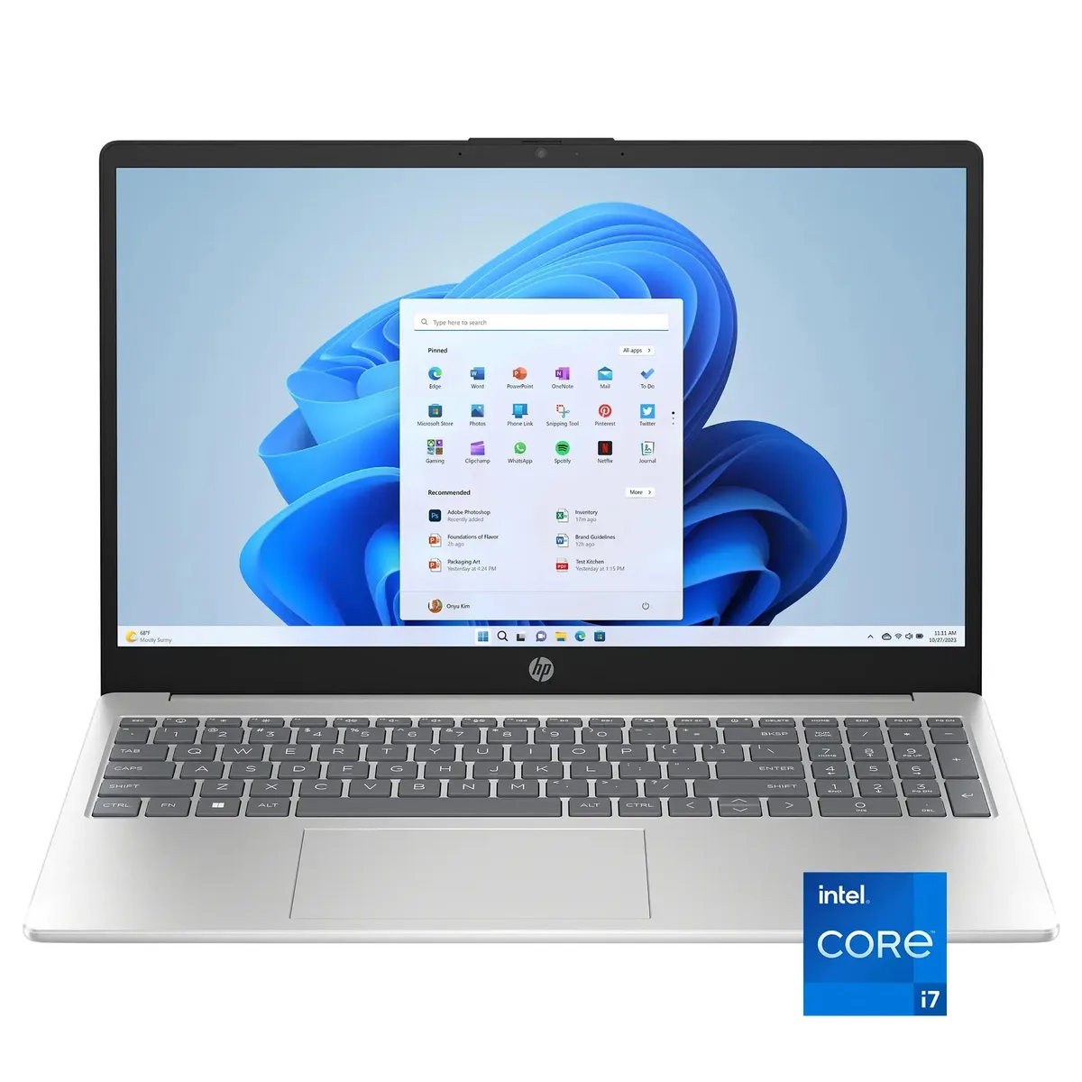 Silver 15.6 inch touchscreen laptop with full HD IPS display