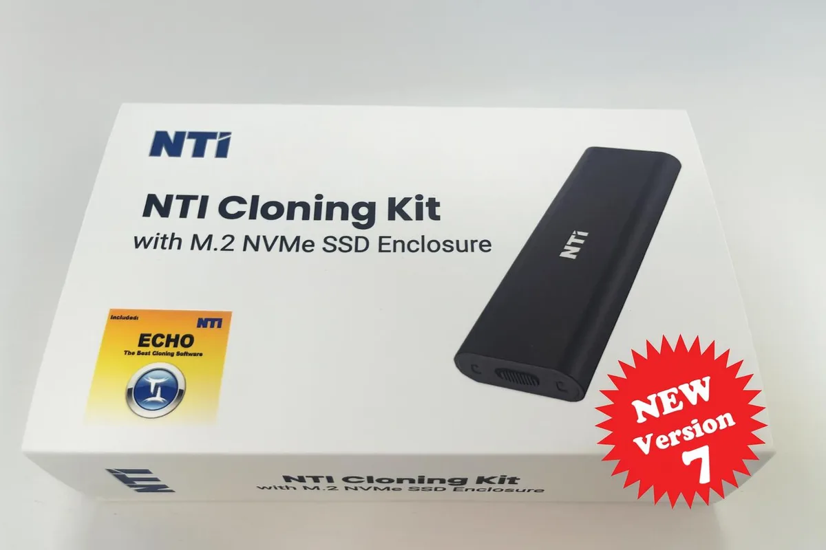 NTI Corporation NTI Cloning Kit for M.2 NVMe SSD — 10 Gbps enclosure, USB 3.0/2.0 adapter, Echo 7 software — fotografija izdelka