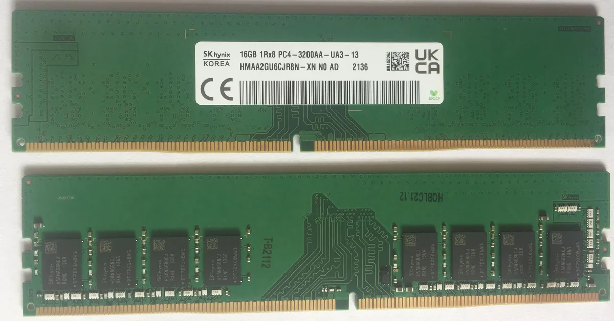 SK hynix SK hynix 16GB DDR4 3200MHz CL22 1Rx8 1.2V 288-Pin DIMM desktop RAM — photo du produit