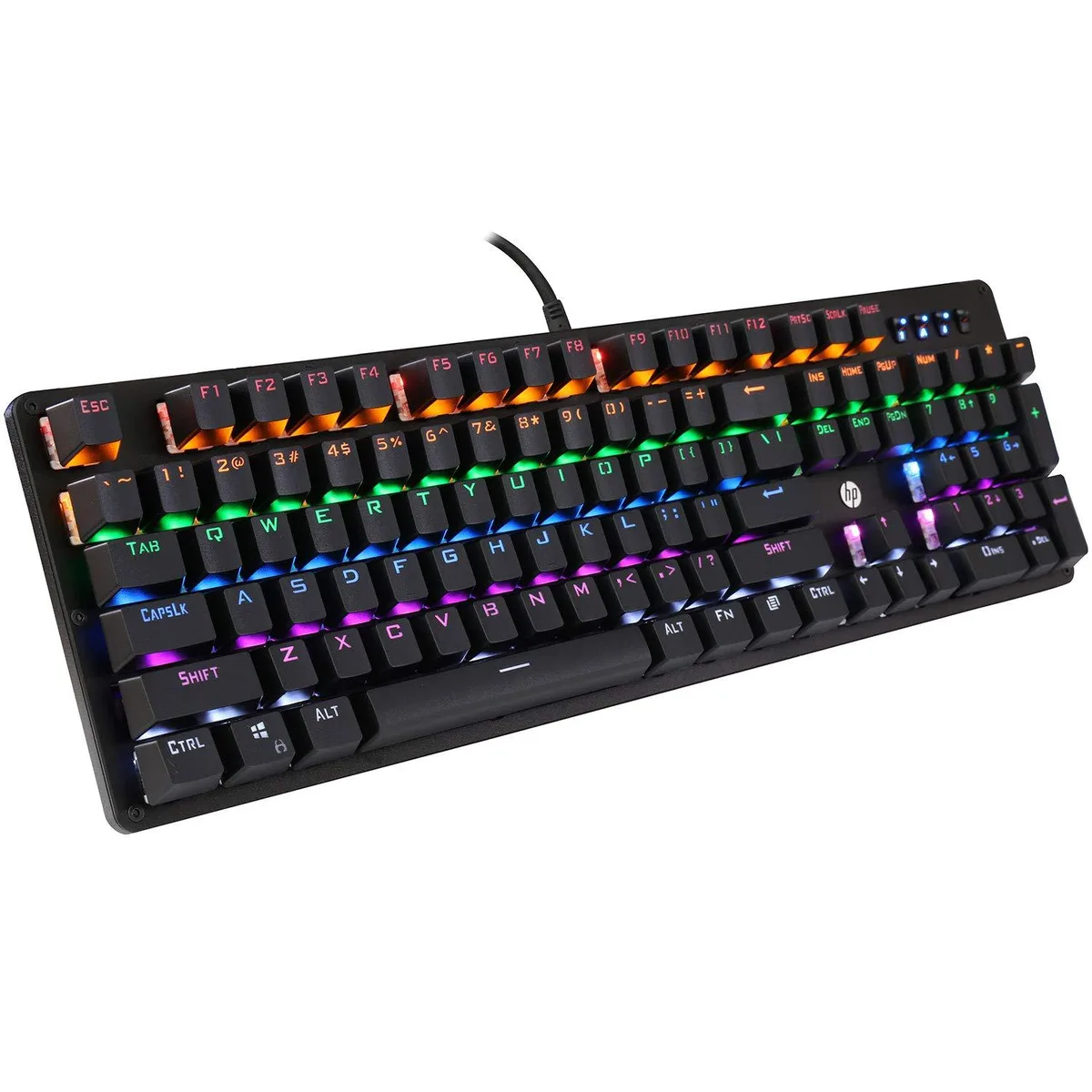 Black wired mechanical gaming keyboard with Spanish layout and RGB backlighting