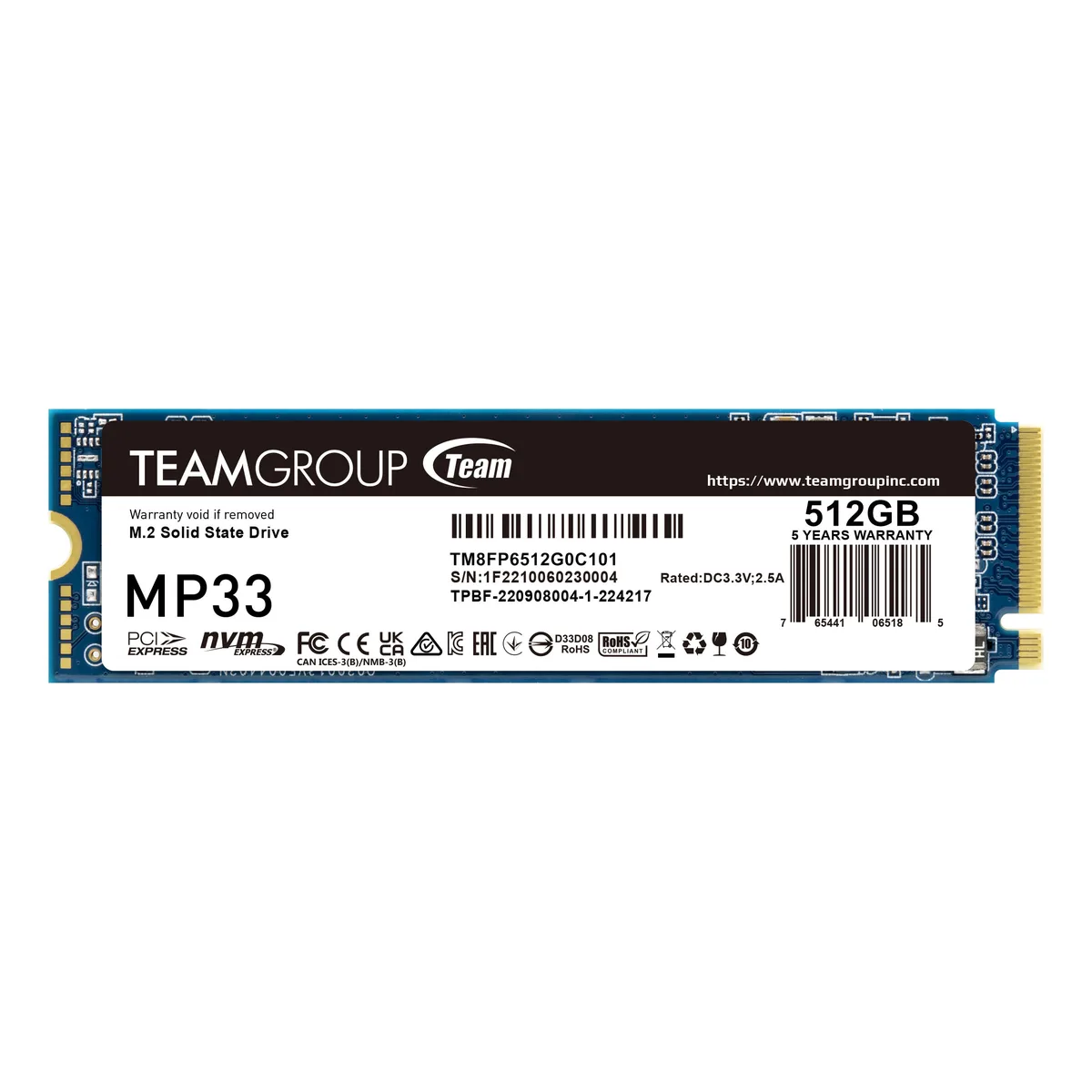Team Group Team Group MP33 512GB M.2 2280 PCIe 3.0 x4 NVMe 1.3 internal SSD TM8FP6512G0C101 — product photo