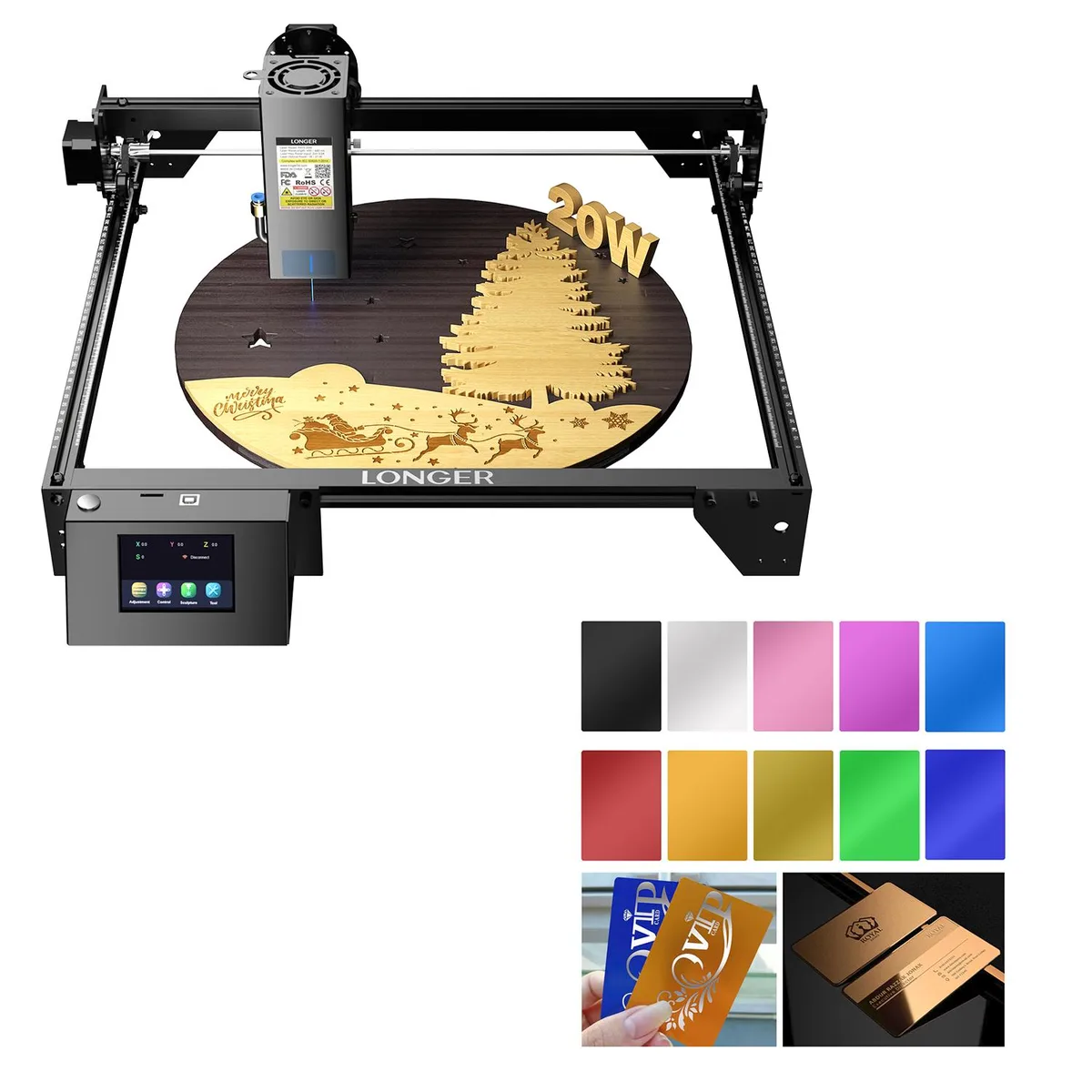 LONGER LONGER RAY5 20w Laser Engraver with 100 Business Cards 10 Colors — produktbild