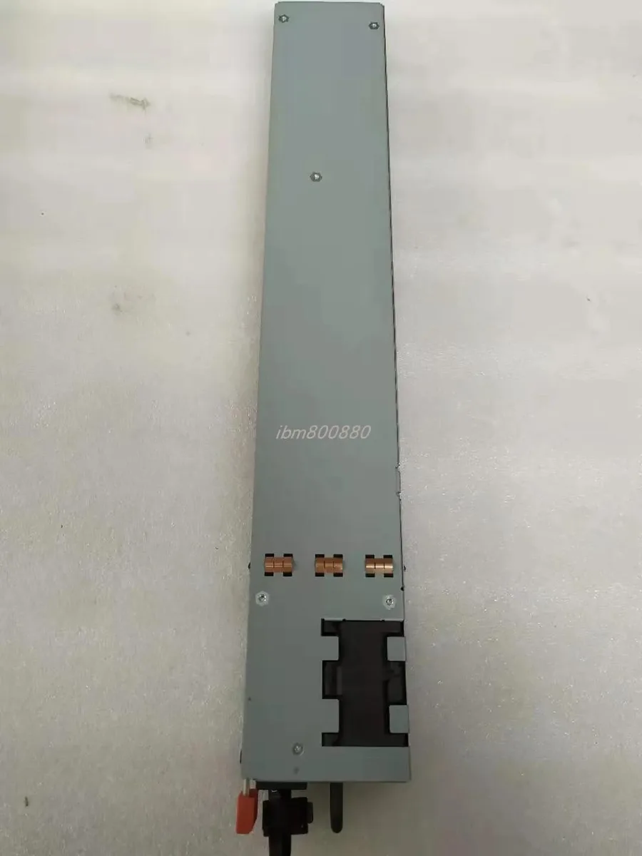 Rectangular metal ATX power supply unit with fan grille and cable connectors