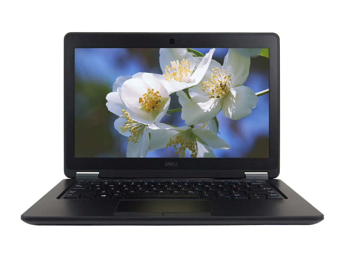 Silver 12.5 inch business laptop with matte HD screen and visible wear on chassis and keyboard
