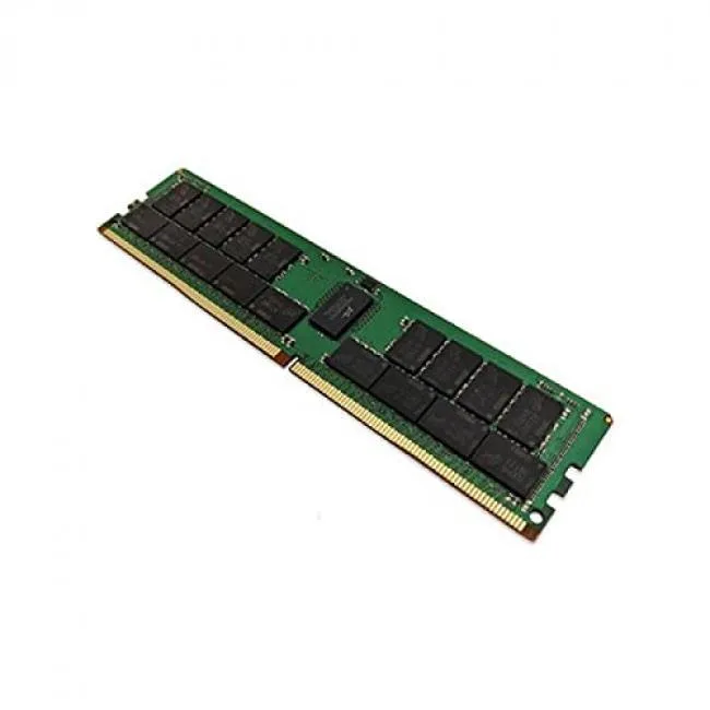 Green circuit board DIMM with black memory chips and silver edge connectors