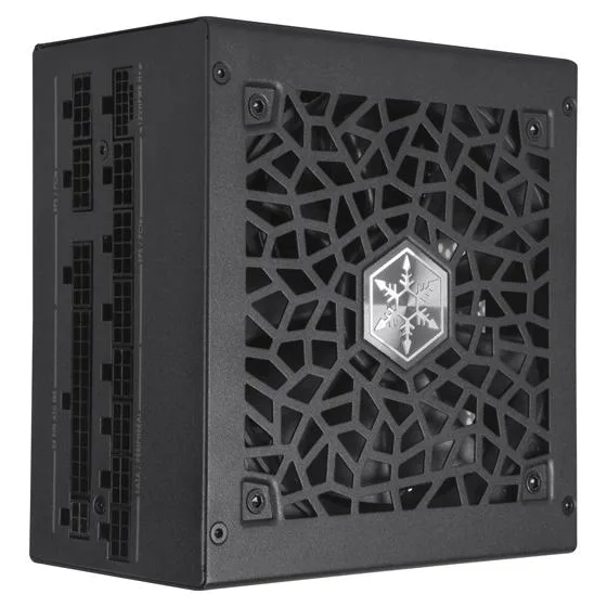 Black rectangular ATX power supply with 120 mm fan and fully modular black flat cables