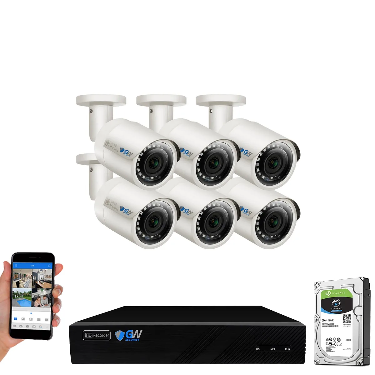 GW Security Inc. GW Security Inc. GW4108EP 8CH 4K H.265 NVR Kit 6×5MP PoE Cameras 2TB — product photo