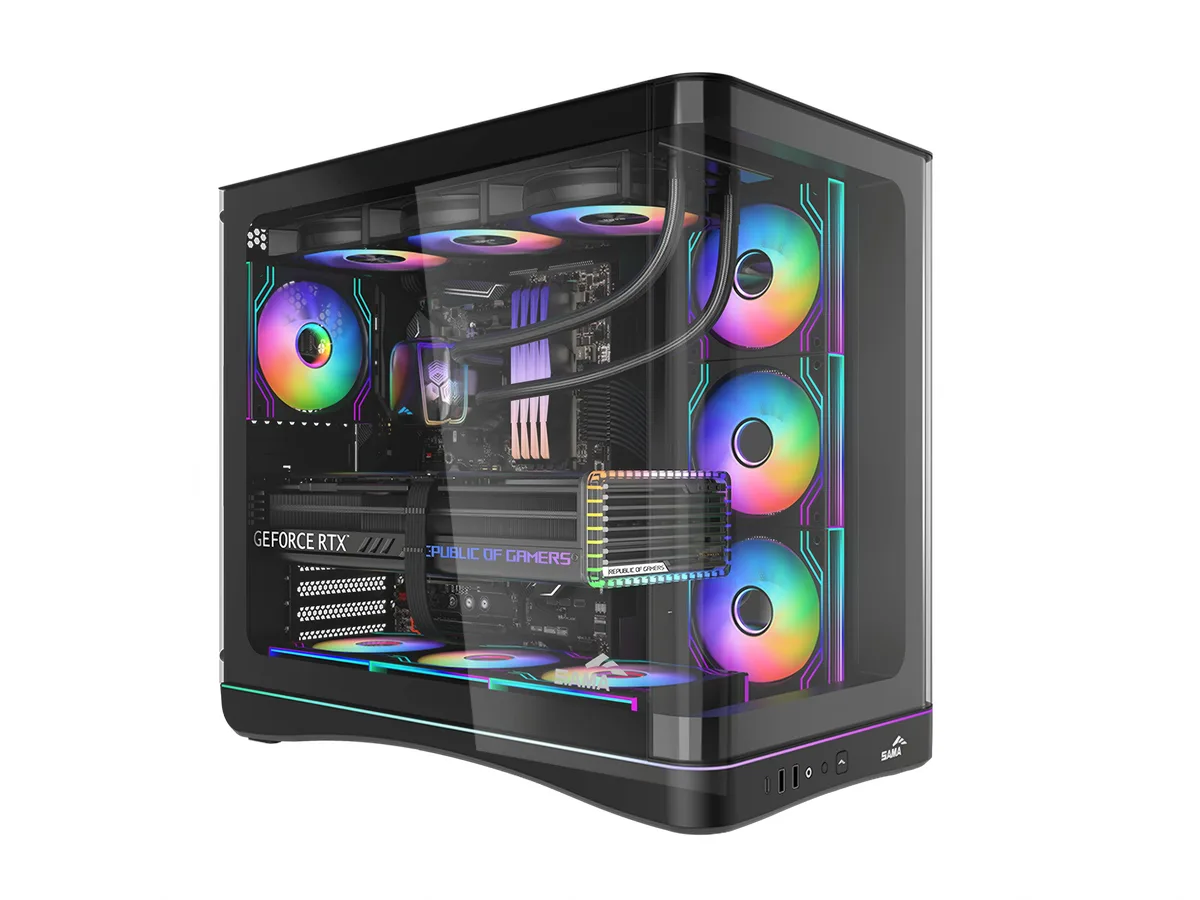SAMA SAMA V62 Mid-Tower PC Case, 7 ARGB Fans, 4.0mm Glass, USB 3.1 Type-C, Black — product photo