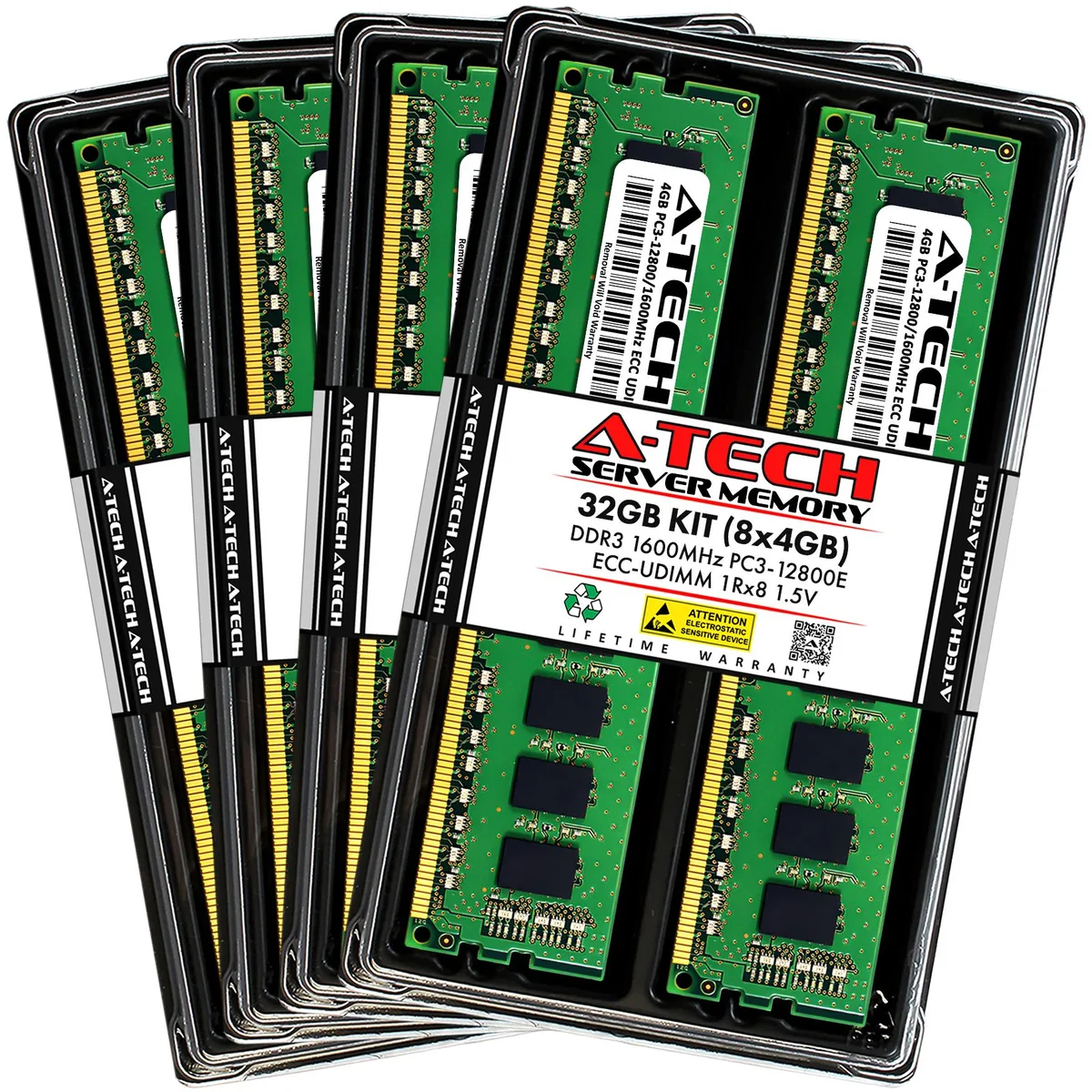 A-Tech A-Tech 32GB (8x4GB) DDR3 1600 ECC UDIMM 1Rx8 1.5V 240-Pin Server RAM — product photo