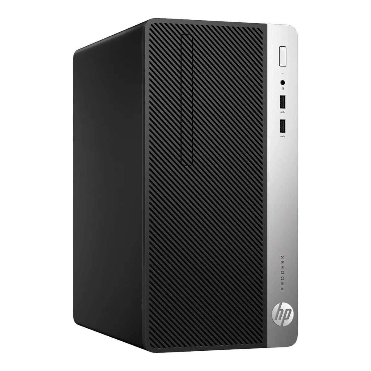 Black and silver HP ProDesk 400 G4 tower desktop computer