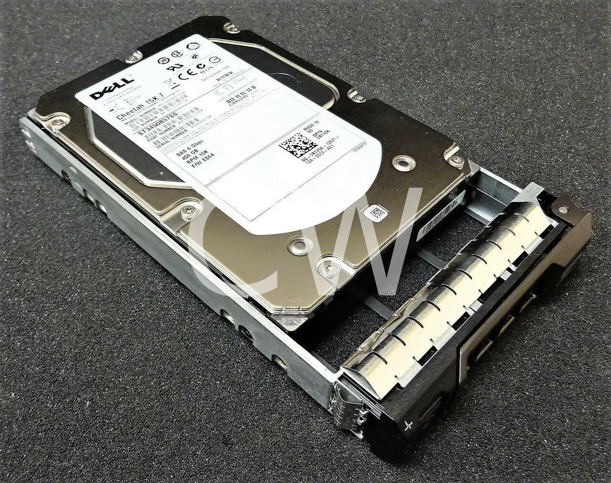 Silver 3.5 inch SAS hard drive with black caddy tray attached