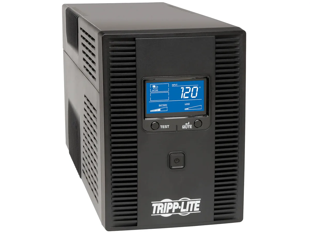 Black tower UPS with LCD display and ten outlets