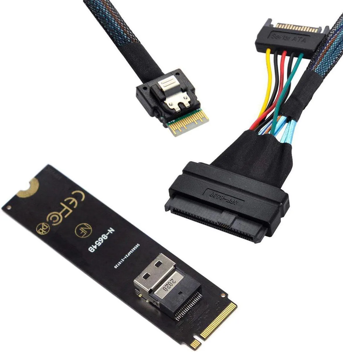 Green PCB adapter card with gold connectors and 50cm cable