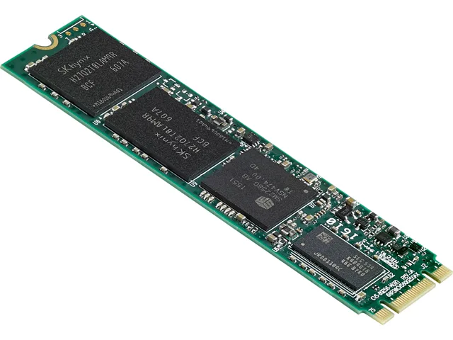 Green rectangular M.2 2280 circuit board with gold edge connector and black controller chip