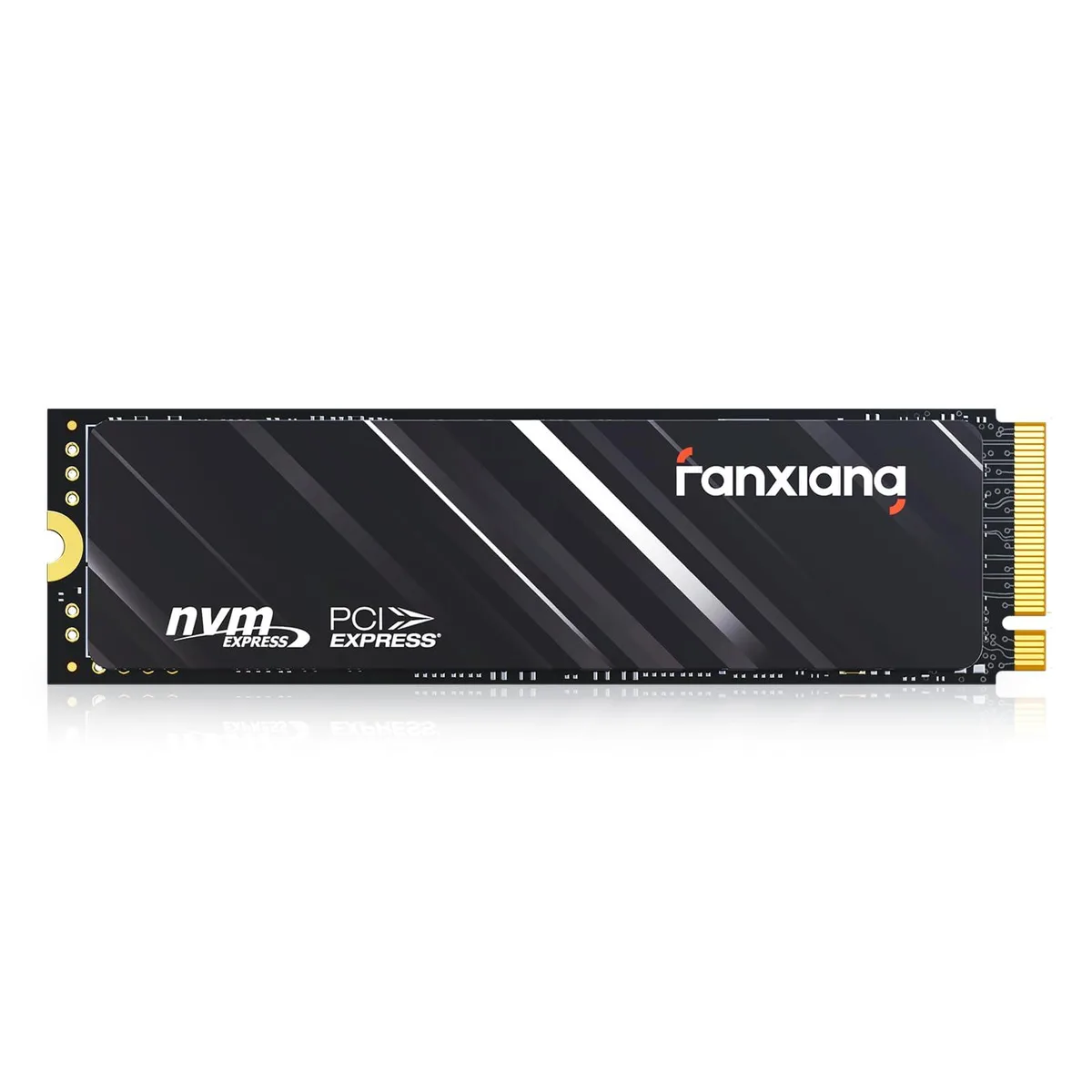 Green circuit board M.2 2280 SSD with graphite sticker label