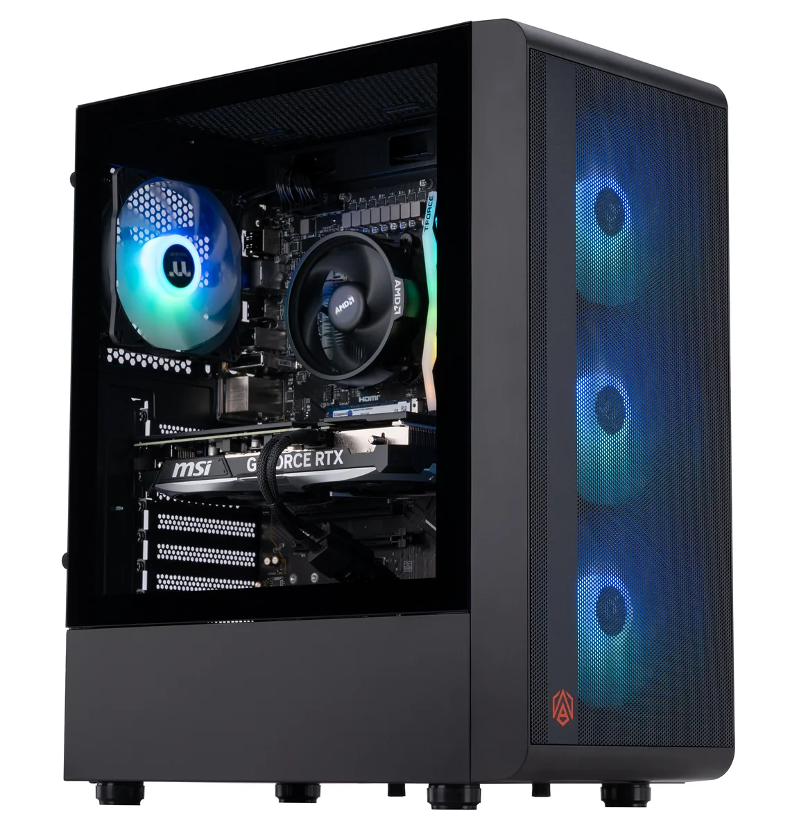 Black mid-tower ABS Stratos S200 case with RGB memory visible inside