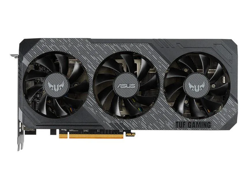 ASUS TUF RX 5700 graphics card with triple-fan cooler and metal backplate