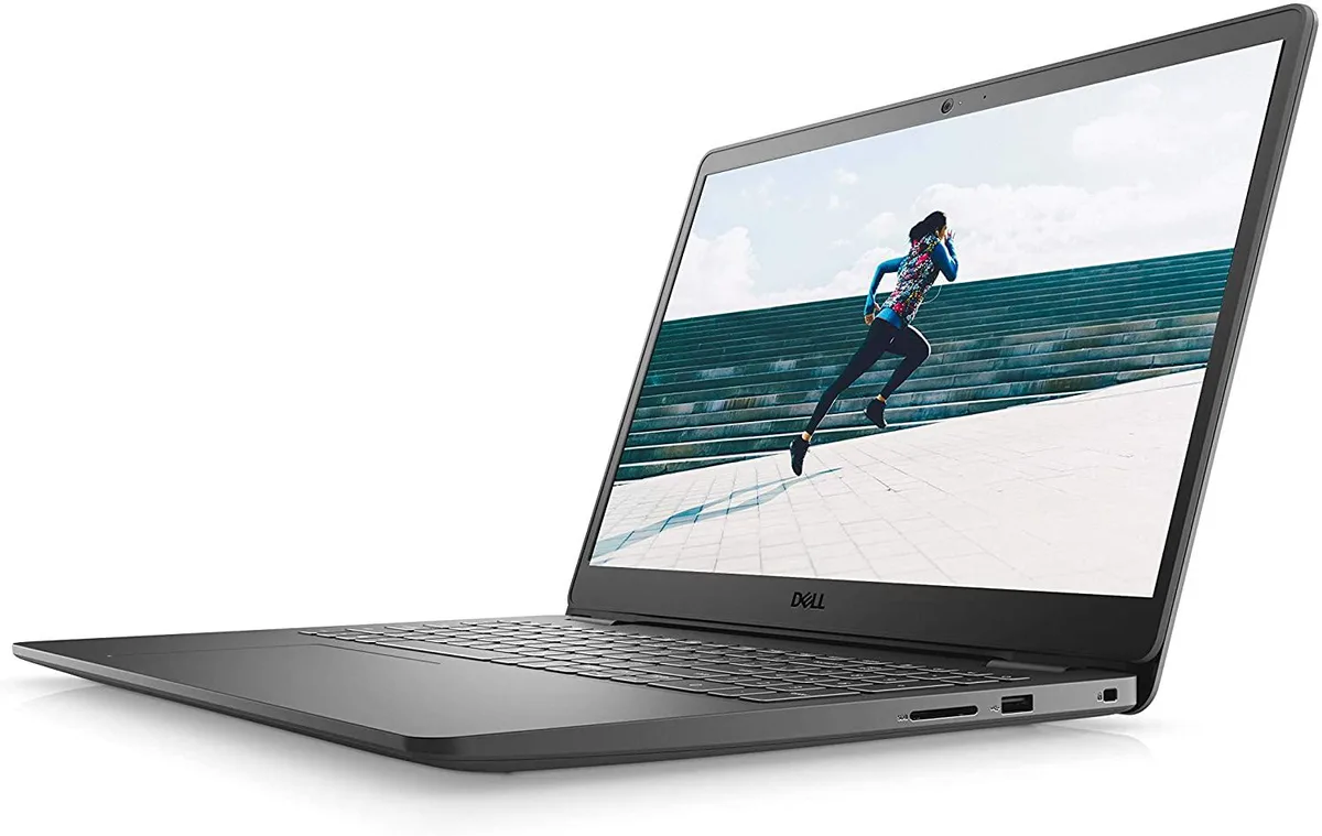 Black Dell Inspiron 15 3505 laptop with 15.6 inch FHD screen