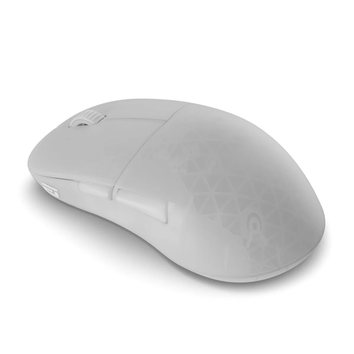 White Frost wireless gaming mouse, right-handed ergonomic shape, matte finish, five buttons
