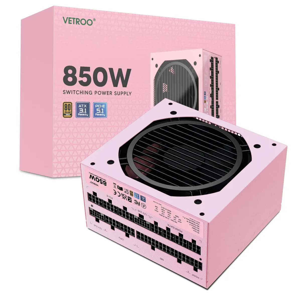 Vetroo Vetroo 850W power supply ATX 3.1 PCIe 5.1 80 Plus Gold full modular pink — product photo