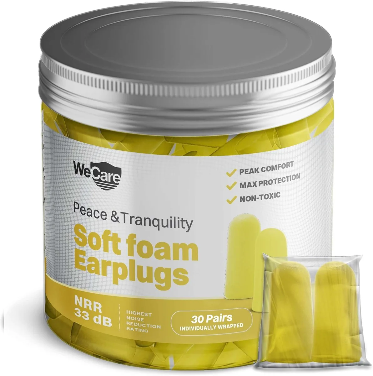 WeCare WeCare Soft Foam Earplugs 30 Pairs Yellow NRR 33dB — photo du produit