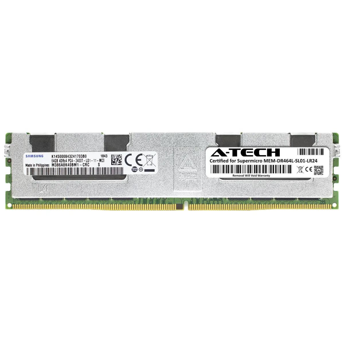 Green rectangular memory module with gold contacts and black chips