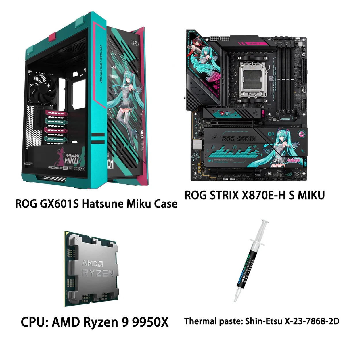 ASUS ASUS ROG STRIX X870E-H S MIKU Hatsune Miku Edition AMD motherboard CPU case combo — product photo