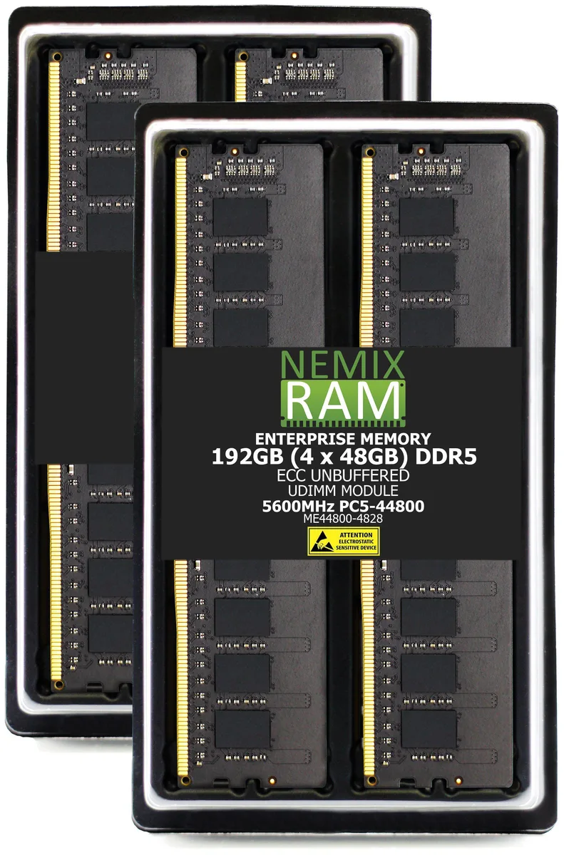 NEMIX RAM NEMIX RAM DDR5 5600MHz ECC UDIMM 192GB (4x48GB) CL46 1.1V memory upgrade — produkto nuotrauka