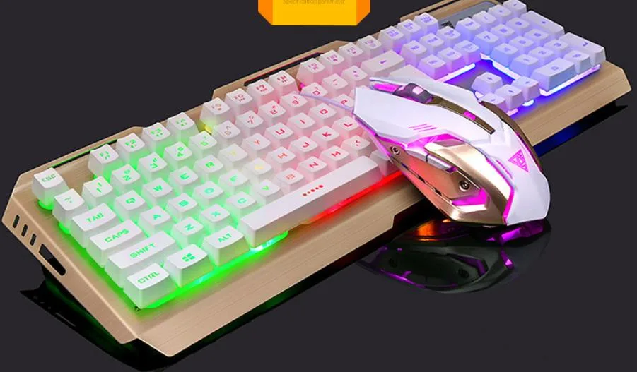 Corn Electronics Corn Electronics K-26-TZ Gold/White 104-key Blue Mechanical Keyboard & 3200 DPI Mouse Combo — 商品写真