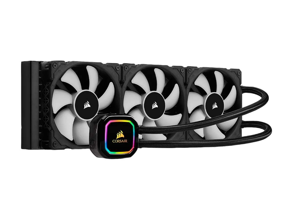 Corsair iCUE H150i RGB PRO XT 360mm radiator with three 120mm fans and RGB pump head