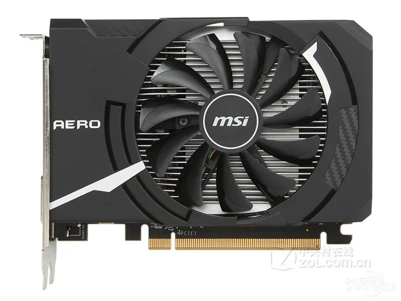 Compact black graphics card with single fan and dual-slot bracket