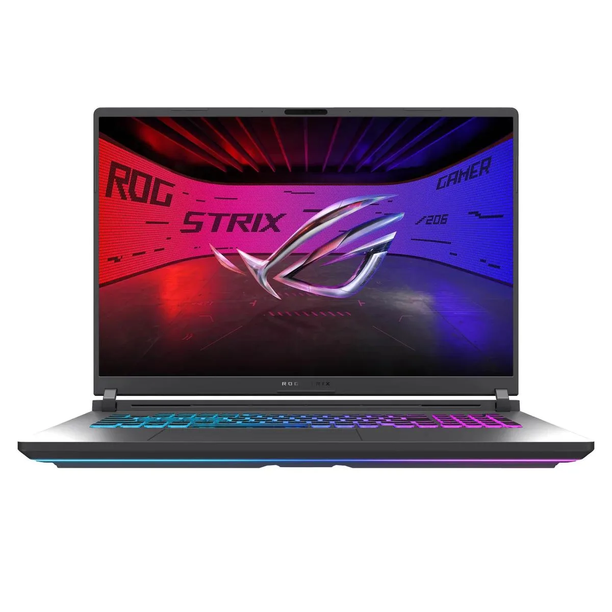 Eclipse Gray 18 inch gaming laptop with per-key RGB keyboard and large rear vent grille