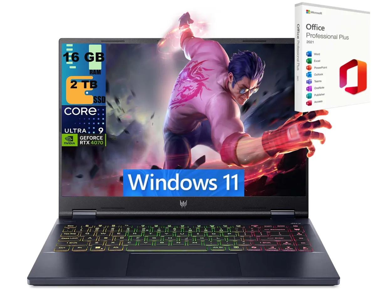 Black 14.5 inch gaming laptop with RGB backlit keyboard