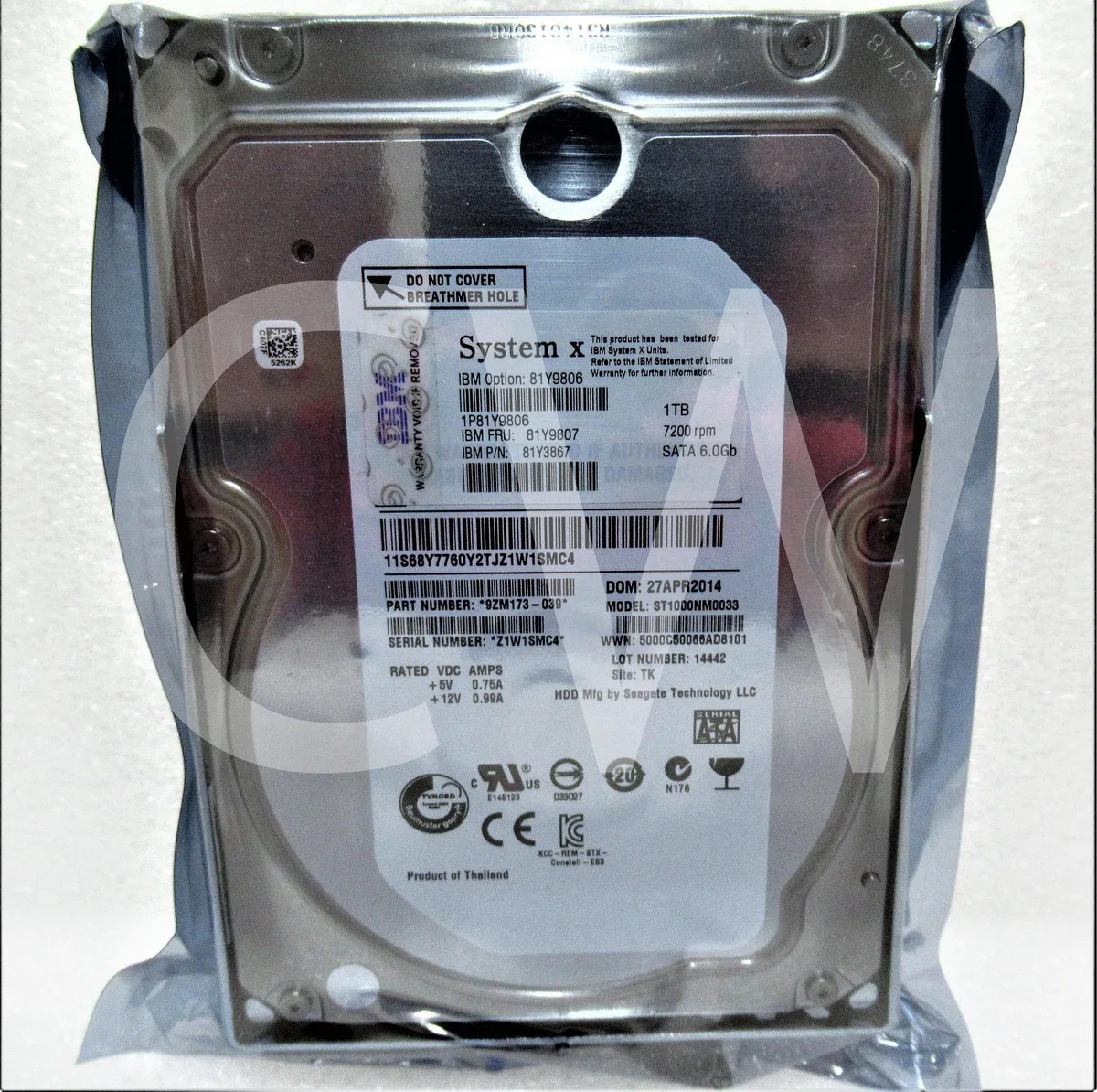 IBM IBM 1TB 7.2K RPM 6Gb/s 3.5" SATAII internal hard drive ST1000NM0033 with caddy — produktfoto
