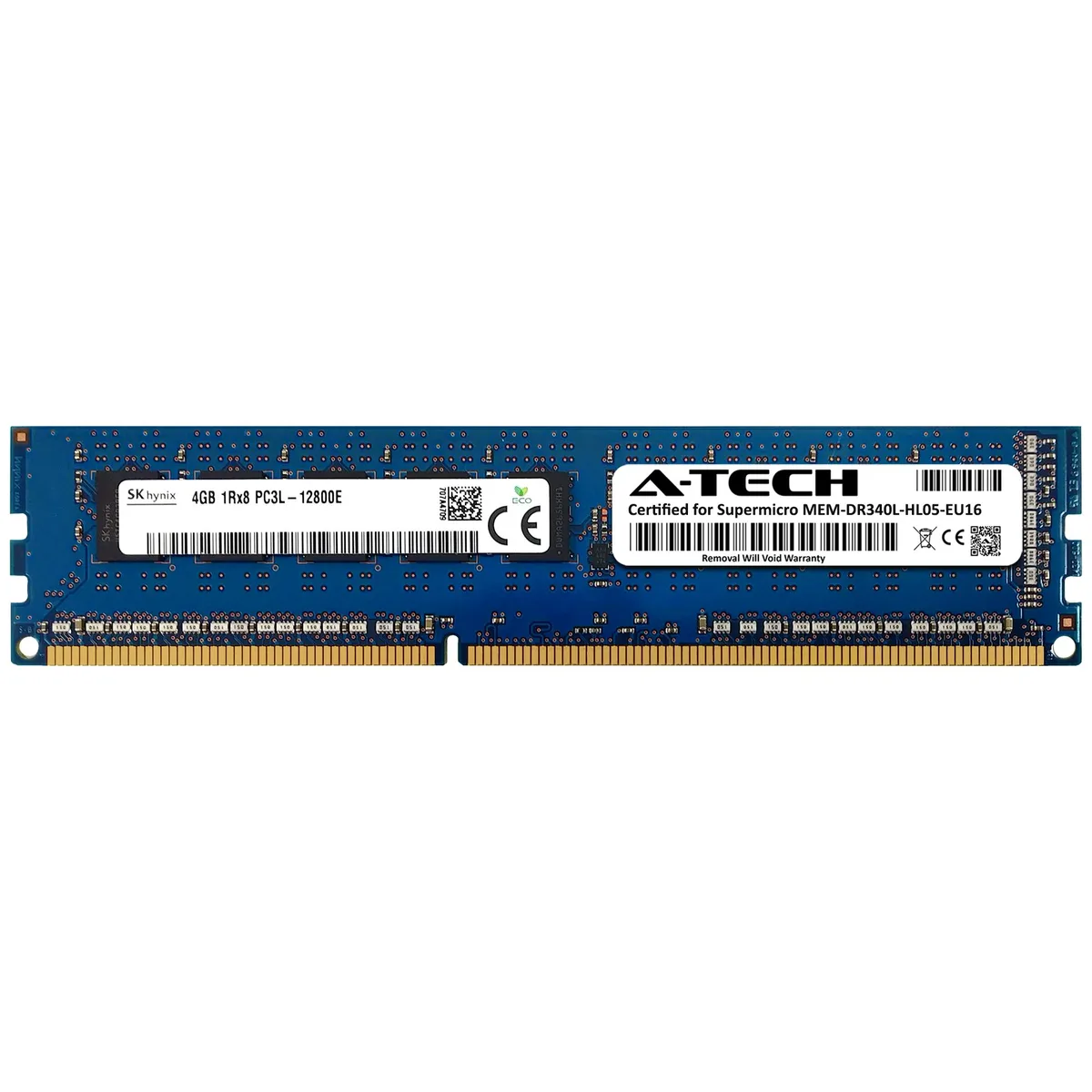 Green 240-pin DDR3L UDIMM module with black chips and gold contacts