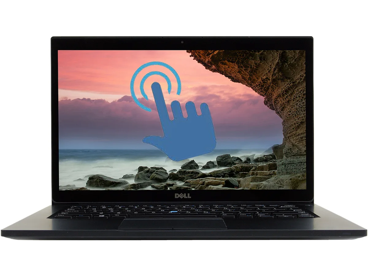 Silver 14 inch touchscreen laptop with visible wear and scuffs