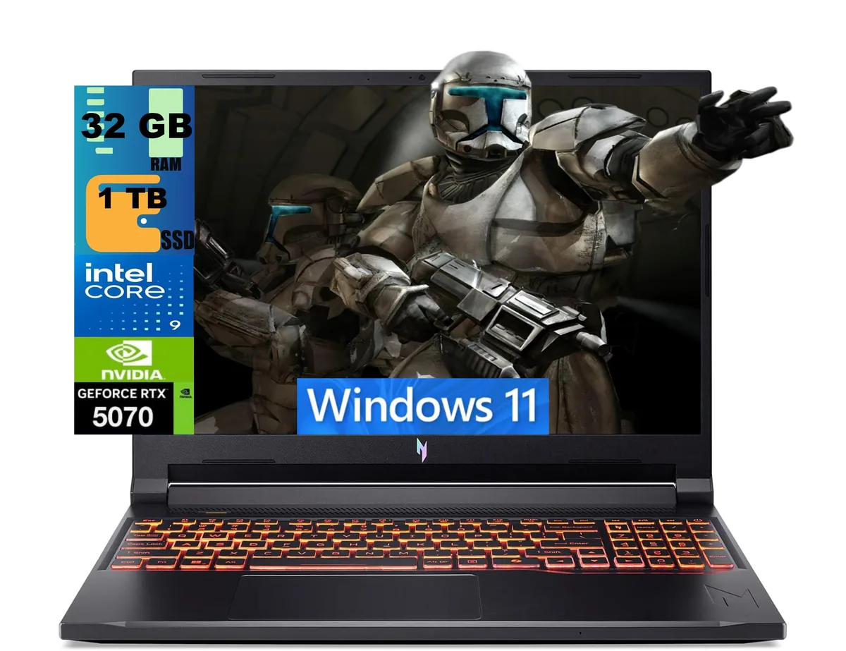 Acer America Acer Nitro V 16 gaming laptop Intel Core 9 270H RTX 5070 32GB 512GB 180Hz — product photo
