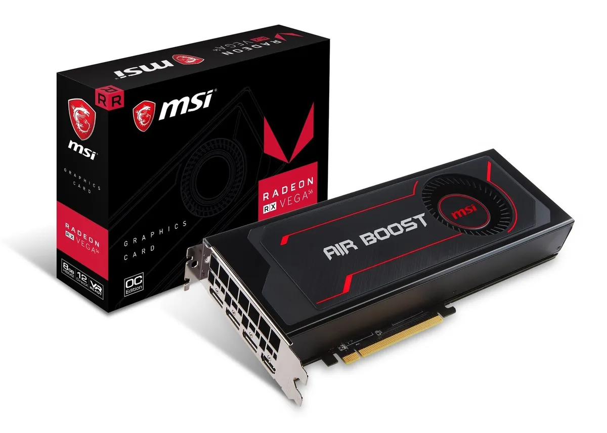 MSI Radeon RX Vega 56 Air Boost graphics card with dual-fan cooler and metal backplate