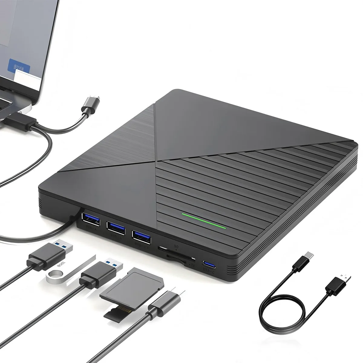 KEHIPI KEHIPI 8-in-1 External CD DVD Duplicator USB 3.0 & USB-C 3 Ports 2 Card Slots 24x CD 8x DVD — 商品写真
