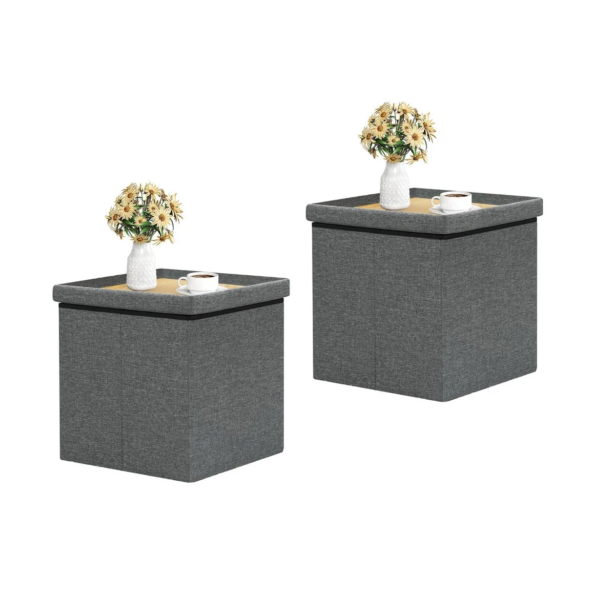  B FSOBEIIALEO Storage Ottoman with Tray Dark Grey 16x16x15 2 Pack — fotografija proizvoda