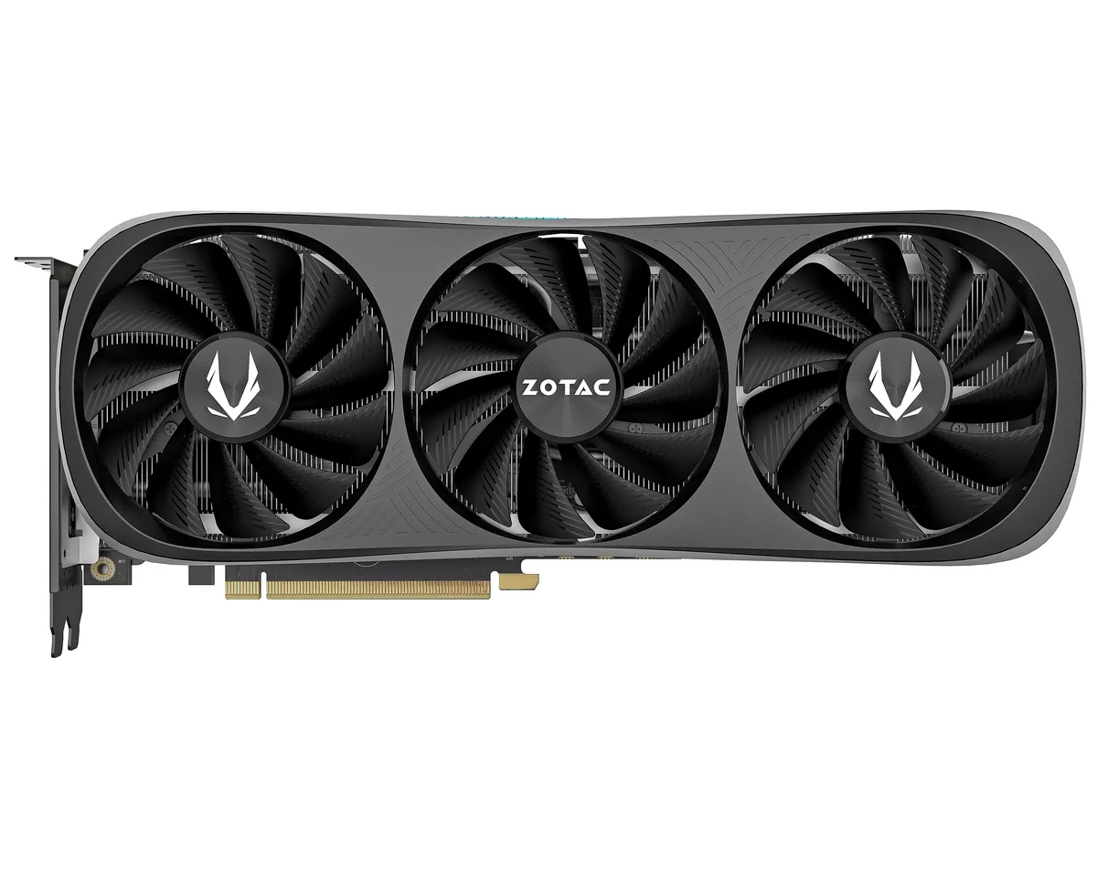ZOTAC RTX 4070 Ti Trinity triple-fan graphics card with metal backplate and RGB lighting