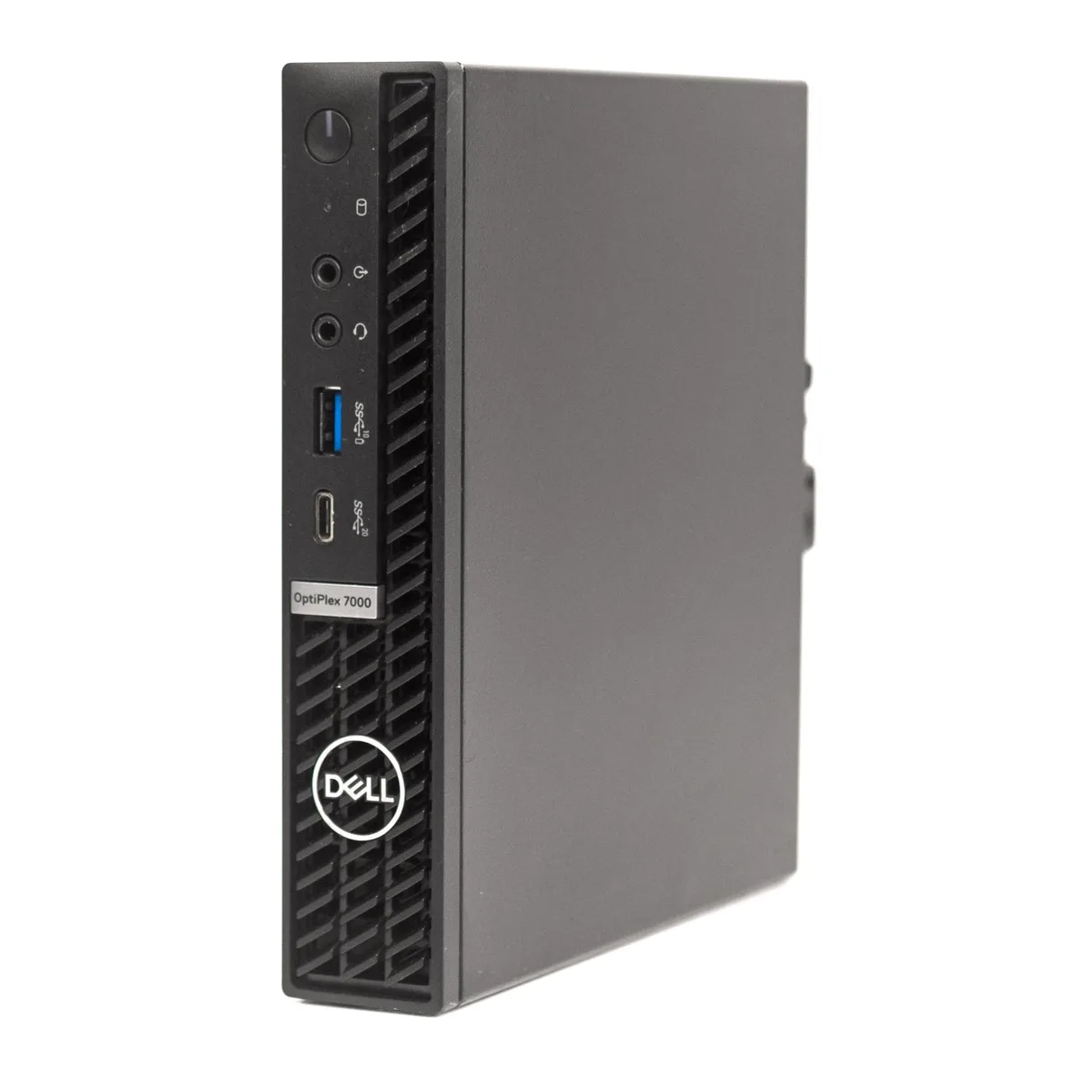 Compact black micro desktop tower with front ports and vents