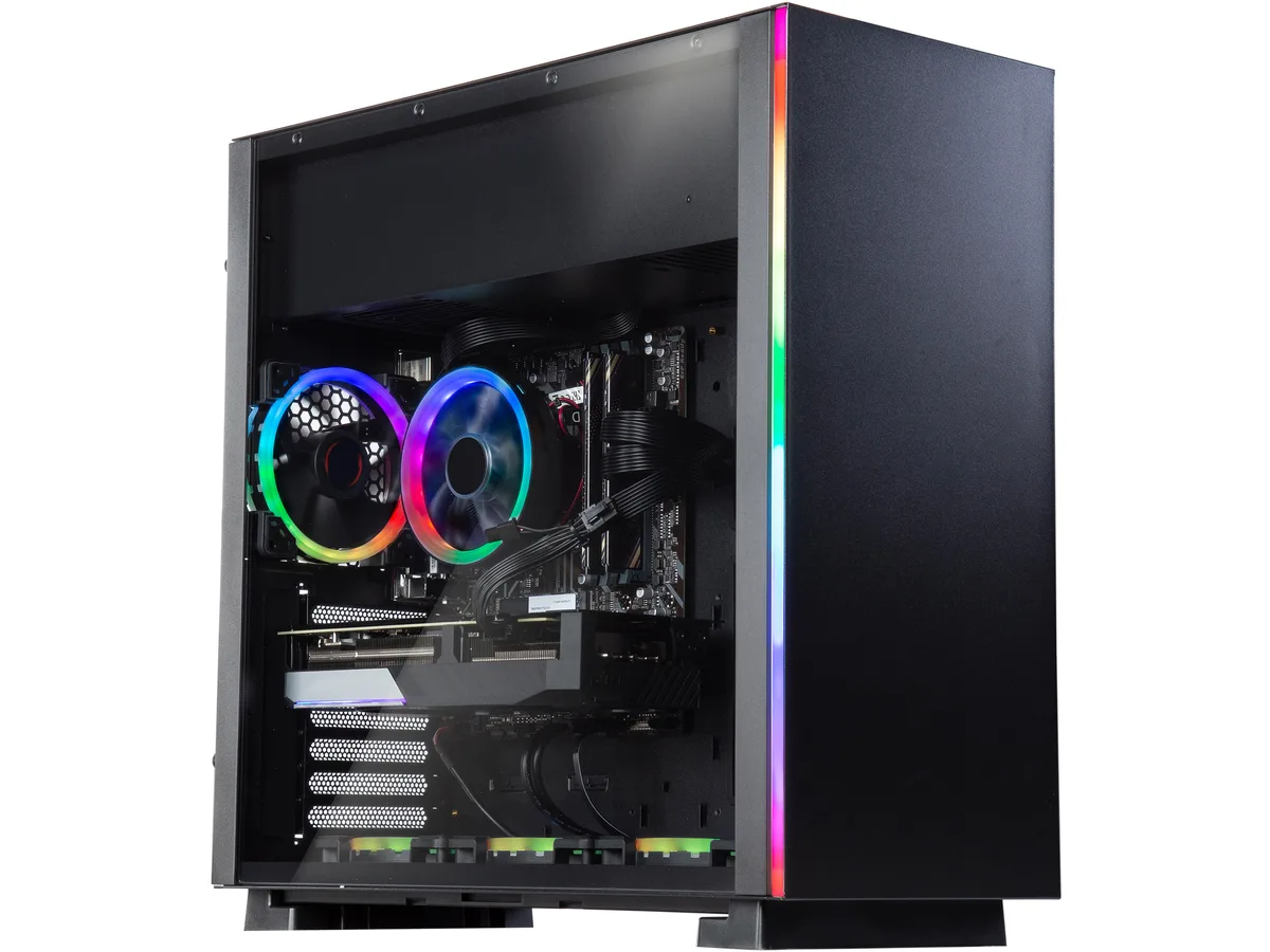 Refurbished ABS Gladiator mid-tower gaming desktop in dark finish