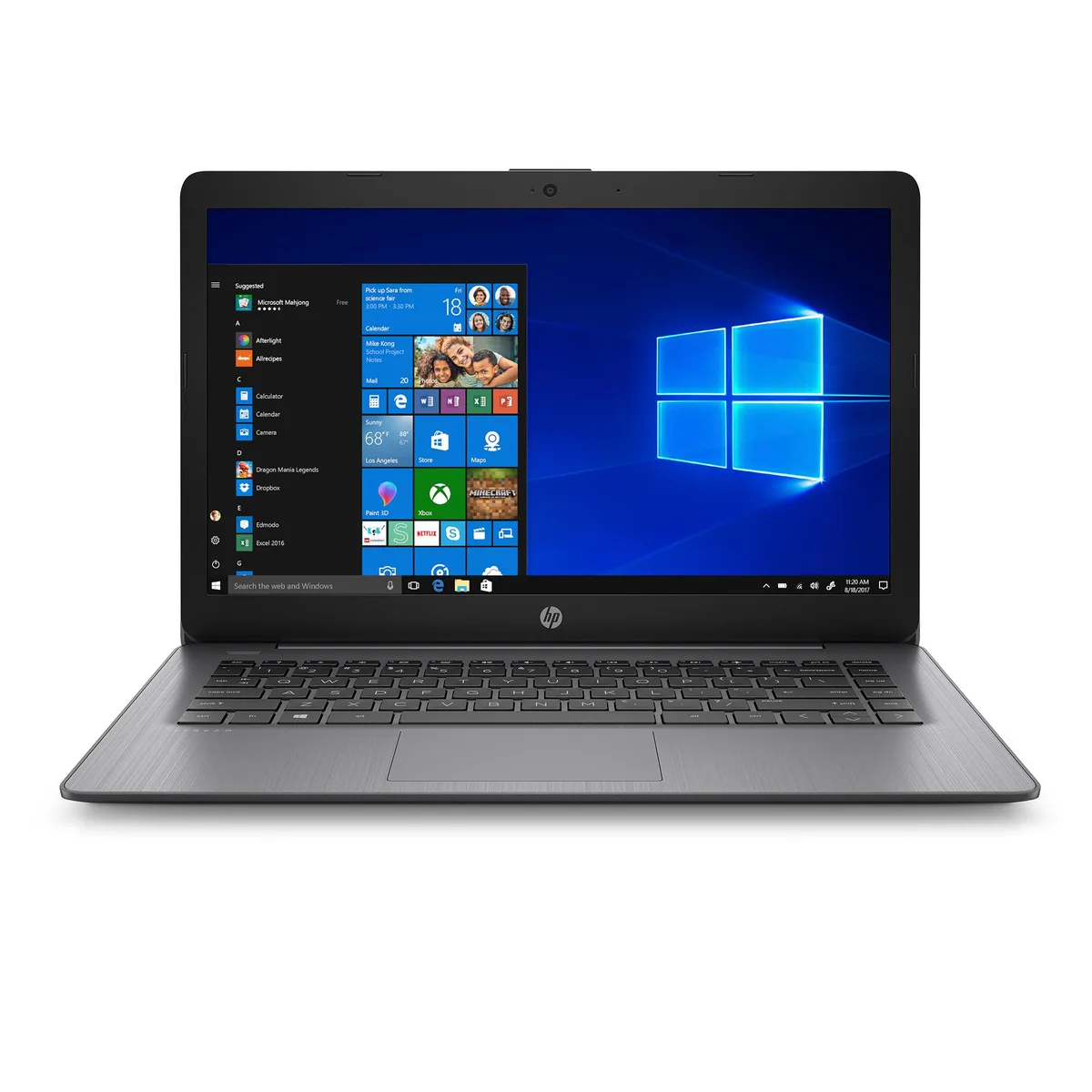 Black 14-inch HP Stream laptop with non-touch IPS display, compact and lightweight