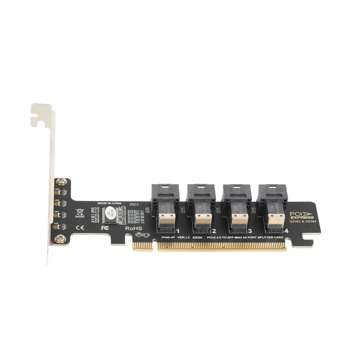 Vszerda Vszerda PH49 PCIe 3.0 x16 to 4-port U.2 NVMe SFF-8643/8639 expansion card — תמונת המוצר